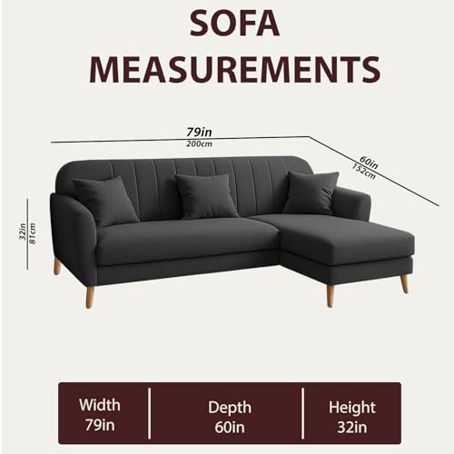 Image of Atticus RHS 4 Seater L Shape Sofa Set for Living Room (Black Fabric) Premium Fabric Sofa Set
