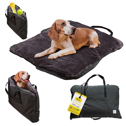 Wanderpfote Hundebett für Unterwegs – hochwertiges Orthopädisches Hundebett – praktische Tragetasche für Gepäck oder Tragehilfe Hund – Hundematte OekoTex und GSR Zertifiziert (Grau, M)