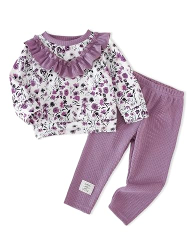 Baby Girl Clothes Toddler Fall Winter Outfit Infant Ruffle Long Sleeve Sweatshirt Floral Legging 2PCS Pants Set