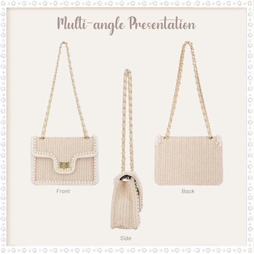 Fecialy Straw Crossbody Bags for Women Summer Straw Beach with Pearls Raffia Shoulder Handbags4