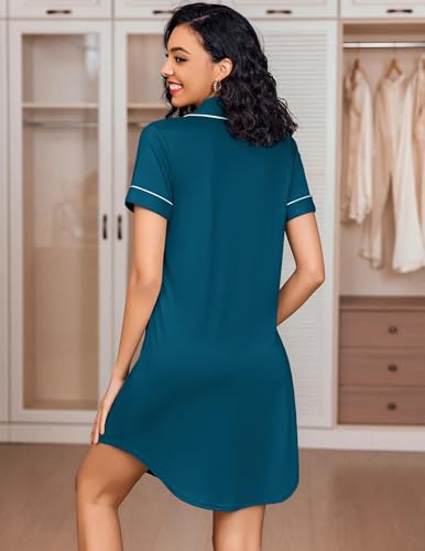 Image of Ekouaer Women's Nightgown Button Down Nightshirt V Neck Sleepshirt Short Sleeve Sleepwear Soft Pajama Dress