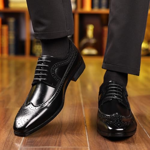 Mens Oxfords Shoes Wingtip Dress Shoes Leather Shoes Lace Up Square Toe Business Fashion Chunky Heel Formal Shoes for Men2