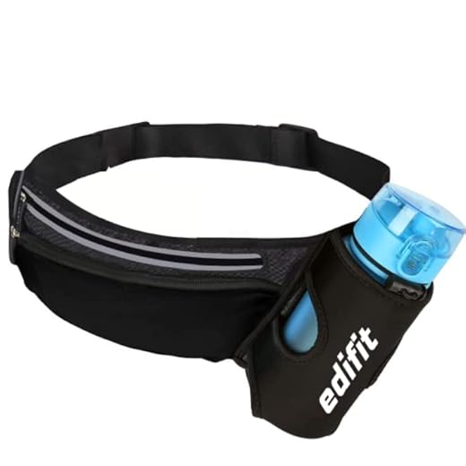 Edifit, Riñonera Running, Cinturón Portátil para Correr, Hombre y Mujer, Riñonera Deportiva, Accesorios, con Porta Botella, Impermeable, con Cierre Cremallera, Correa Ajustable y Reflectante (Negro)