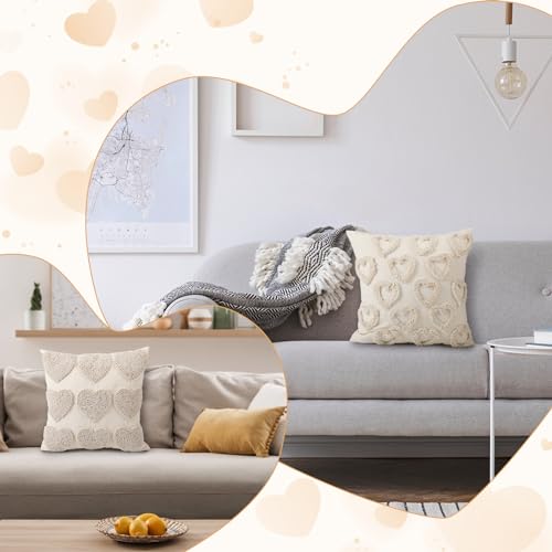 Beeveer 2 Pcs Valentines Throw Pillow Covers with Hearts Decorative Accent Throw Pillow Covers for Couch Sofa Living Room Decor Couple Present Valentine Gift, 18 x 18 Inches