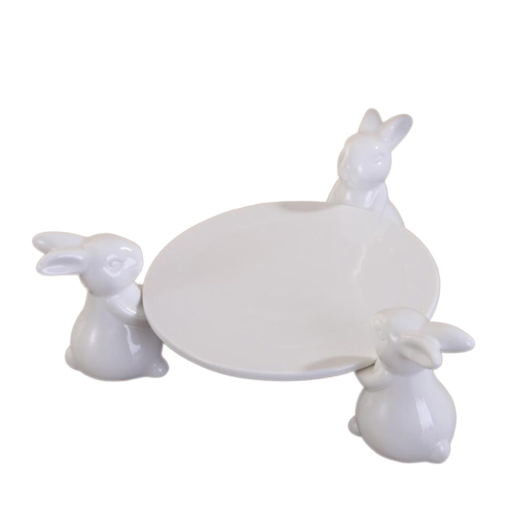 NOLITOY Plato de Cerámica Conejitos, Redondo, Blanco, para Postres