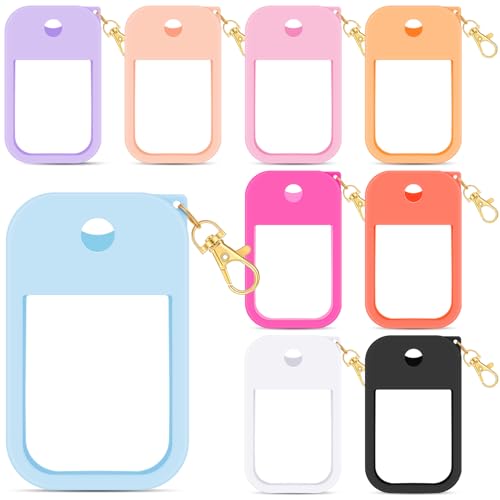 9 PCS Silicone Case for Hand Sanitizer Spray Protective Cover with Keychain Set for Power Mist and Glow Mist 1 fl oz, Colored Hand Sanitizer Spray Accessory