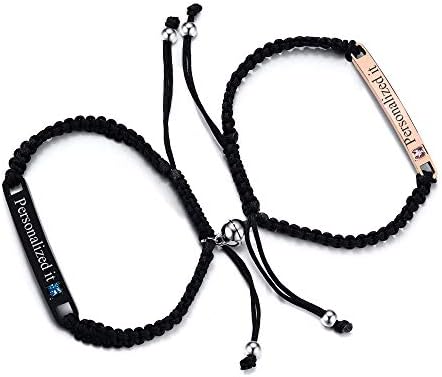 PJ JEWELLERY Magnetic Matching Bracelets for Couples - Personalised Stainless SteelBraided Rope Adjustable Mutual Attraction Couples Bracelets Distance Relationship Bracelet for Him and Her Soulmate