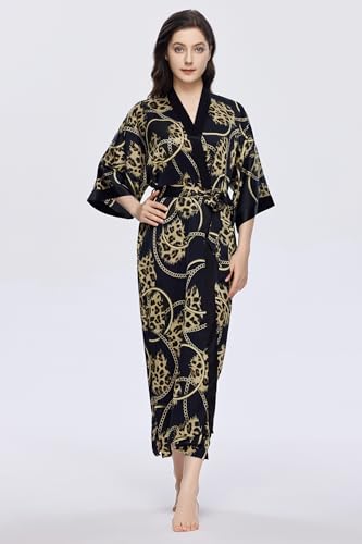 Image of PRODESIGN Kimono Robe for Women - Long Satin Sleepwear Silky Kimono Cover-Up Nightgown Japanese Bathrobe Loungewear Blouse