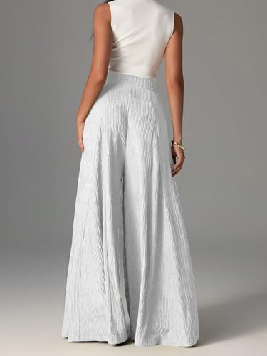 Image of Shasmi Women's Elegant High Waist Wide Leg Pants - Textured Solid Color Loose Fit Long Trousers | Casual Beach & Airport Outfit | Lightweight Flowy Palazzo Style (Trouser 259)