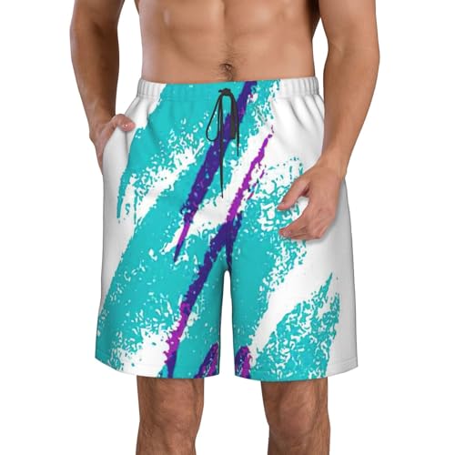 WURTON 90's Cup Design Print Men's Swim Trunks Quick Dry Beach Shorts with Pockets Lining Swimwear Bathing Shorts