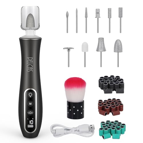 PELCAS Electric Nail File 10 Speeds Professional Cordless Electric Nail Drill with LCD Screen and LED Light Portable Rechargeable Nail Files for Acrylic and Gel Nails Pet Thick Toenails