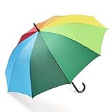 Rainbrace Unisex Rain Umbrella Long-handle Rainbow Fashion, Windproof Umbrella Arc 46-Inch with 10 Ribs