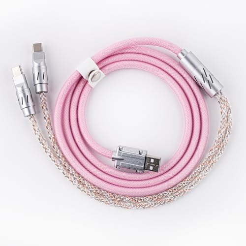 EPOMAKER 2-in-1 USB-C デュアル8Kゲーミングキーボードケーブル 単結晶銅編組充電ケーブル USB-A～Type-C メカニカルキーボード 磁気キーボード マウス ハブ用 (Pink)