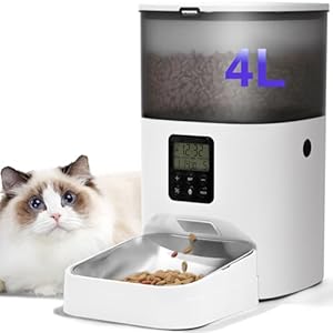 Automatic Cat Feeder, Cat Food Dispenser with 10s Voice Recorder, Pet Feeder up to 8 Meals per Day, Timed Cat Feeder with Dry Food Sealed Ring (Jade White, 4L)