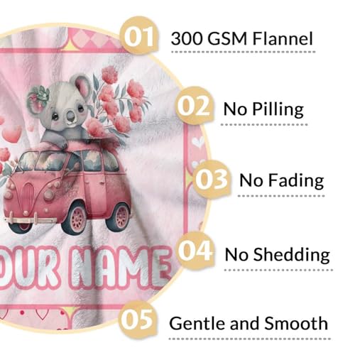 Personalized Koala Blanket Gifts with Name - 30"x40" Cute Throw for Women, Girls - Pink Soft Fuzzy Blankets for Couch & Office