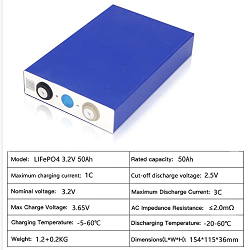 Image of EVE LiFePO4 Cell 3.2V 50Ah Grade A Deep Cycle Battery Lithium Iron Phosphate Rechargeable Battery Max.Continous Discharge 50A /1C,Included Screws and Bus Bars