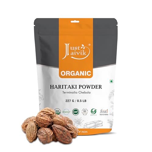 Just Jaivik 100% Organic Haritaki Powder - Terminalia Chebula -227g / 0.5 LB - USDA Certified Organic - an Ayurvedic Herb for Healthy Digestion Detoxification & Rejuvenation