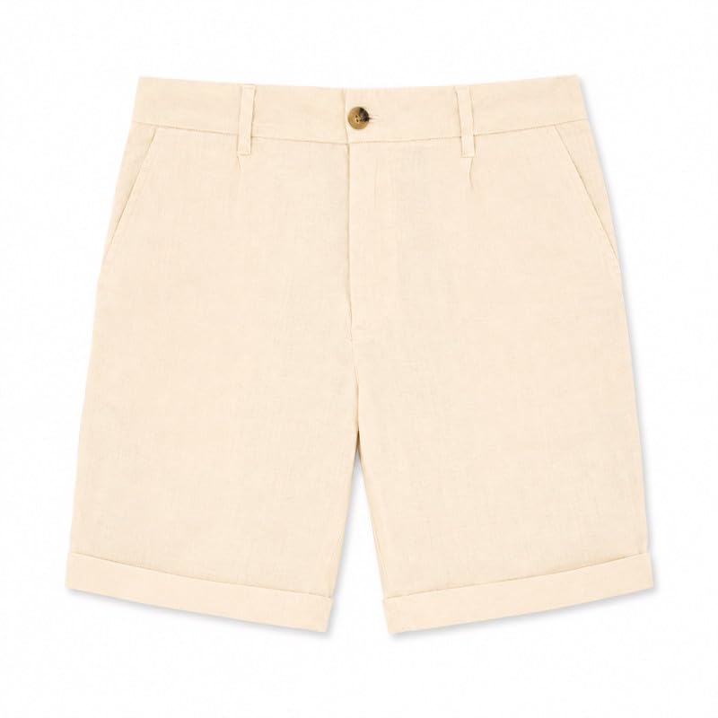 Herren-Bermuda aus Leinen, Kurze Sommerhose Regular Fit, Elegante Casual-Shorts mit Taschen und Umschlagsaum, mediterraner Stil für Strand, Urlaub und Alltag