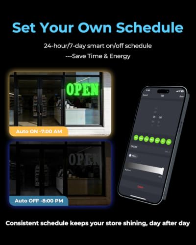 Image of Open Sign for Business 48 inch x 17 inch, Smart Extra Large LED Open Sign with Bluetooth APP Timer & Remote, Dimmable 14 Modes for High-Visibility Storefront Window Green