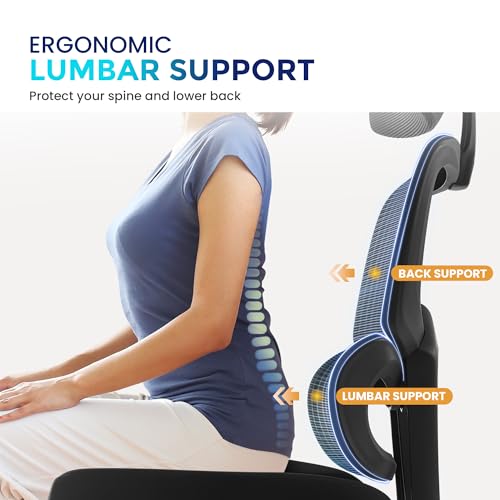 Image of IWMH Office Chair,Big and Tall Desk Chair 500LBS,Ergonomic Computer Chairs for Heavy People,Mesh Reclining Breathable Chairs with Dynamic Lumbar Support,Executive SwivelChair Heavy Duty Metal Base