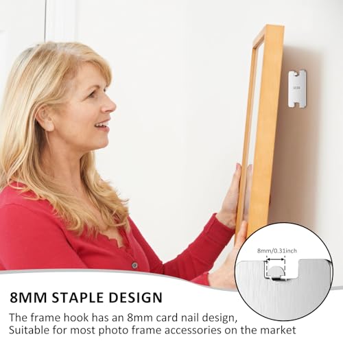 Image of 16 Pcs Adhesive Metal Picture Frame Hangers, Stainless Steel Picture Frame Hooks Easy to Use Adhesive Backed Hooks Hold Up to 6lbs Reusable Suitable for Smooth Walls, No Tools Frame Hanger