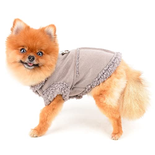 SMALLLEE_LUCKY_STORE Haustier-Wildlederjacke Fleece gefüttert, Wintermantel mit D-Ring für kleine Hunde Katzen Welpen, Chihuahua Yorkie warme Kleidung für kaltes Wetter, Grau, S