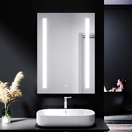 ELEGANT 500 x 700mm LED Illuminated Bathroom Mirror with Shaver Socket Demister Pad Wall Mounted Vanity Mirror with 3 Colors Dimmable Light, Touch Sensor, Memory Function, IP44 - Cosy Home Interiors ELEGANT 500 x 700mm LED Illuminated Bathroom Mirror with Shaver Socket Demister Pad Wall Mounted Vanity Mirror with 3 Colors Dimmable Light, Touch Sensor, Memory Function, IP44