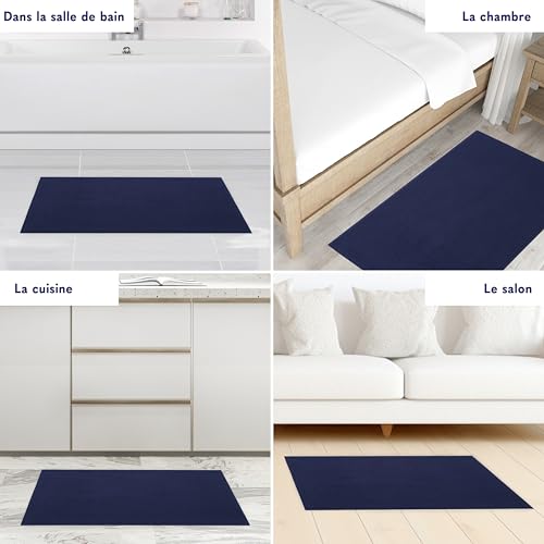 Hammetex Tapis de Bain Antidérapant 51x86 cm, 100% Coton 1200 GSM, Lavable, Absorbant, Séchage Rapide, Certifié Oeko-TEX, Bleu foncé – vue 7