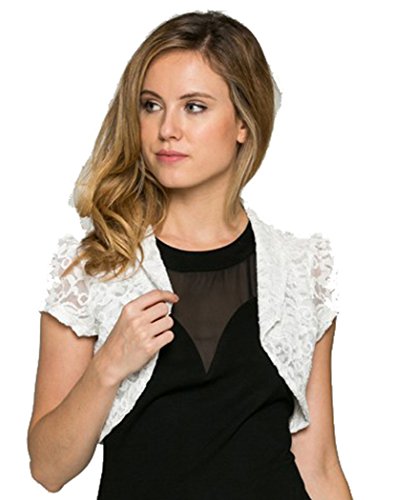 Fashion Secrets Juniors Crochet Lace Cropped Shrug Bolero Cardigan Jacket (Juniors` X Large, White)