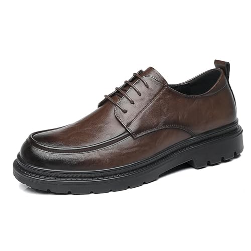 Men's Leather Platform Derby Shoes Classic Round Toe Lace Up Comfort Non Slip Business Oxford Shoes for Work Evening Dress Shoes