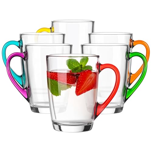 Glasmark KROSNO 1992 Set de 6 Tazas de Café con Asa de Colores Vasos de Café 300 ml Transparente