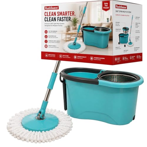 Image of 360 Spin Mop with Bucket for Floor Cleaning | Magic Mop Set with Wheels, Wringer & Microfiber Refill | Stainless Steel Handle Floor Cleaning Mop for Home, Tiles & Wooden Floors (Blue)