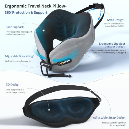 Image of Patented Head-Bobble-preventing Ergonomic Travel Neck Pillow Combo Gray