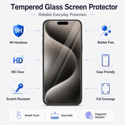 Image of Tempered Glass Screen Protector for iPhone Models | 9H Screen Guard | HD Clear | Bubble-Free | Anti-Fingerprint | Case Friendly
