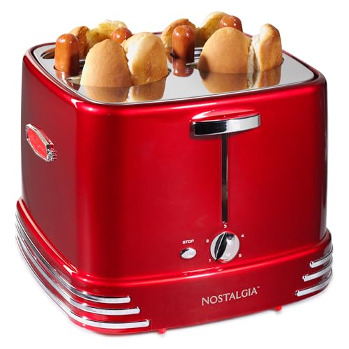 Nostalgia 4 Slot Hot Dog and Bun Toaster with Mini Tongs