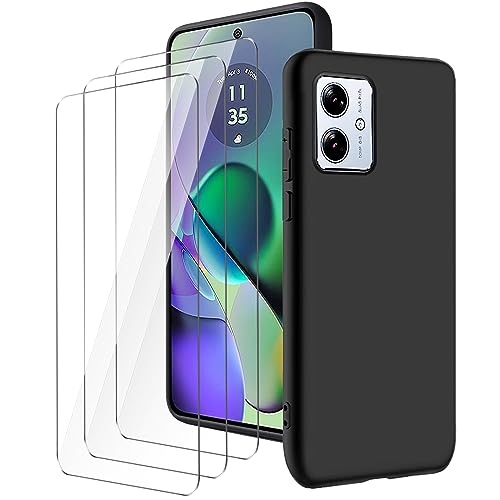 Cover per Motorola Moto G54 5G6.5 Nero Custodia + 3 Pezzi Pellicola Protettiva in Vetro Temperato Ultra Sottile silicone Protettivo Bumper TPU Morbido Gel Case
