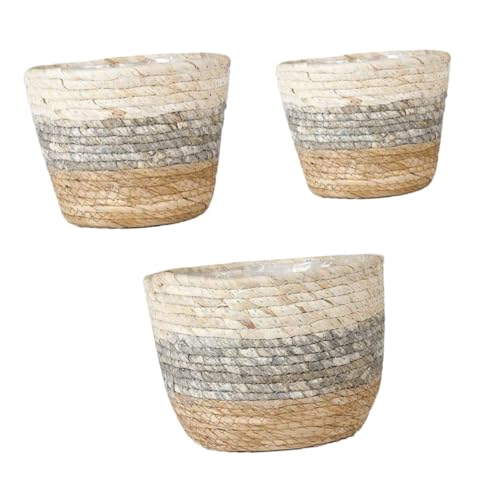Hohopeti 3 Stück Teiliges Handgewebtes Strohpflanzgefäß Natürliche...