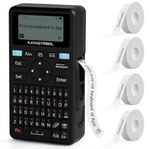 SUPVAN E11 Bluetooth Label Maker Machine with 4 Tapes, Support Keyboard & App with 40 Fonts and 450+ Icons, Rechargeable Inkless Labeler for Home, Kitchen, Office, School Organization, Black