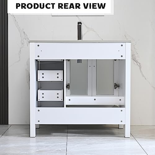 Novalla 36" Bathroom Vanities With Sink Combo Set, Modern Single Bathroom Cabinet With Undermount Ceramic Sink, Faucet, Mirror, White #TOP6
