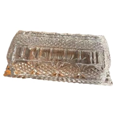 Clear Glass Butter Dish with Lid, Crystal Glass Covered Butter Stick Holder Tray, Kitchen Countertop Butter Storage Container for Fridge Cover