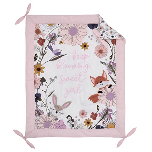 Nojo Keep Blooming Pink, White, Purple And Gold Woodland "Keep Blooming Sweet Girl" 4 Piece Nursery Crib Bedding Set - Comforter, 100% Cotton Fitted Crib Sheet, Crib Skirt, And Storage #TOP1