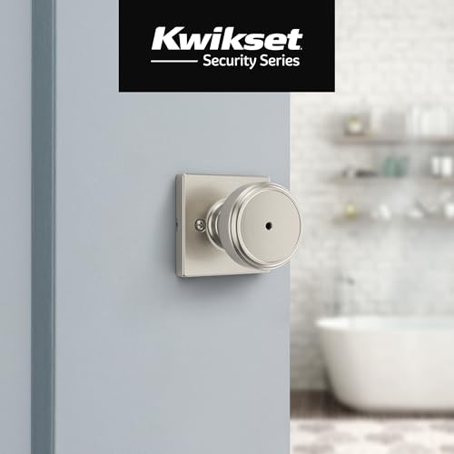 Image of Kwikset Maven Interior Privacy Door Knob with Lock, Square Door Handle for Bathroom and Bedroom, Satin Nickel Keyless Turn Lock Doorknob, with Microban Protection