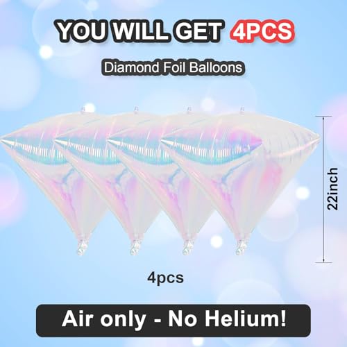 Image of Iridescent Diamond Balloons 4 Pcs,Transparent Foil Diamond Balloons