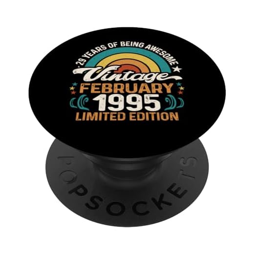 Vintage Febrero 1995 Retro Puesta Del Sol 29 Cumpleaños 29 Años De Edad PopSockets PopGrip Intercambiable
