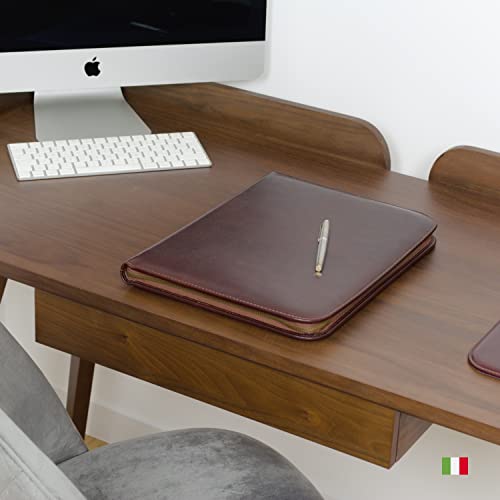Image of Premium Maruse Leather Portfolio Padfolio - Executive Folio for Men and Women with Zipper, Folio Document Organizer, Laptop Sleeve, iPad Case and Folder - Made in Italy, Black