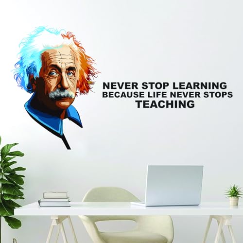 StickMe 'Albert - Einstein -Never Stop Learning - Because - Life Never Stop - Teaching - Inspirational - Motivational - Quotes - Wall Sticker' -SM663 (Multi Colour, Vinyl - 100cm X 56 cm)