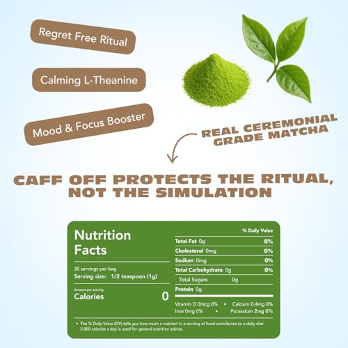 Caff Off Decaf Chocolate Matcha Green Tea Powder From Japan &ndash; 1.06 oz / 30 g &ndash; Ceremonial Grade & Sugar-Free &ndash; No Fillers or Milk Powders &ndash; Naturally Decaffeinated Without Chemicals &ndash; Tested for Heavy Metals &ndash; First Harvest, Shade-Grown & Caffeine-Free Matcha Powder