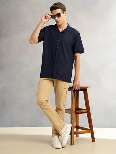 Image of Thomas Scott Men Premium Oversize Fit Casual Shirt | Short Sleeves | Camp Collar | Thai Crepe Polyester Fabric