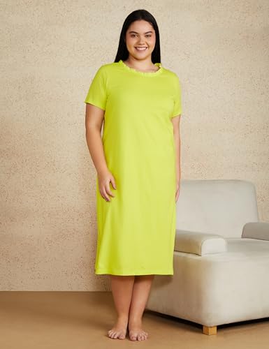 Image of Amazon Brand - Symbol Women Cotton Calf Length Regular Fit Nighty | Night Dress (Available in Plus Sizes)