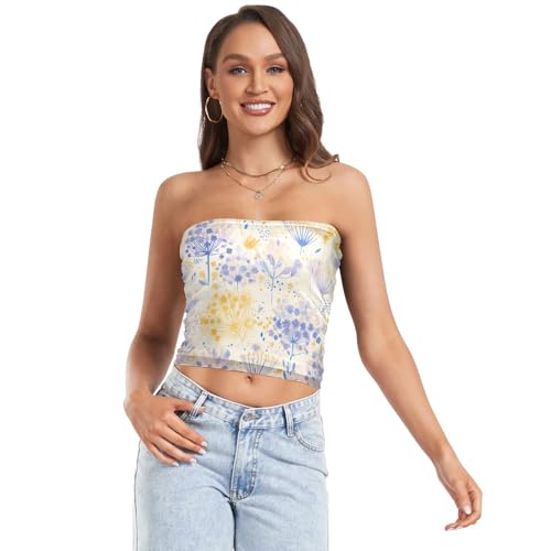 Vintage Birds Flower Butterfly Women's Strapless Crop Tops Sleeveless Crop Top Bra Tub Top Bra for Teen Girls Gym